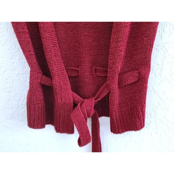 SWEATER/VEST STYLE-AUGUST SILK-Cranberry Burgundy-Front Waist Tie-Knit-Size MED - Picture 3 of 11
